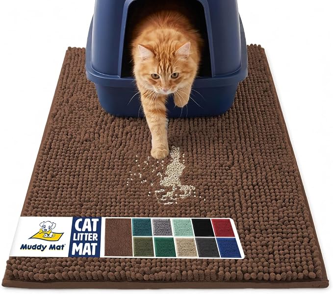 Muddy Mat® | Cat Litter Mat 18"x28", Litter Trapping Mat, Super Absorbent Scatter Control, Soft on Paws, Slip Resistant Washable Kitty Litter Mat, Traps Litter, Protects Floors, Brown