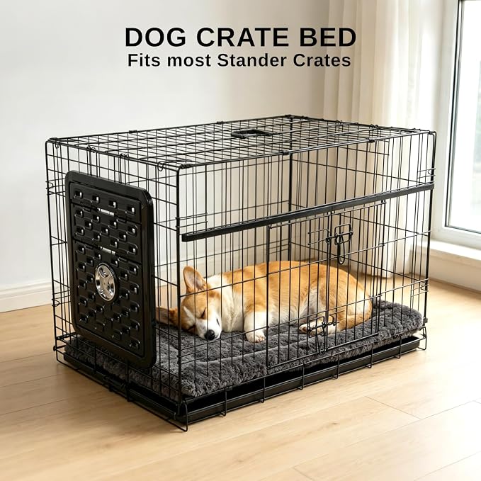 Reversible Dog Crate Mat for Large Dogs,Oxford & Fleece, 42"x27",Dark Gray | 1.2" Fill Preserves Crate Height,Fleece Cozy,Wipes Clean,Splash-Proof,Machine Washable, Folds Flat For 30" Wire Crate & Go