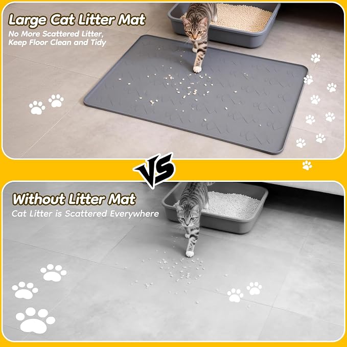 Extra Large Silicone Cat Litter Box Mat 40" x 28", Waterproof & Urineproof | Litter Trapping Mat, Soft on Kitty Paws & Easy to Clean for Floor, Non-Slip Litter Pad for Indoor Cats