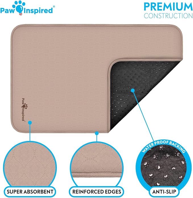 Paw Inspired Washable Crate Liners for Dogs, 47x29 Inch, 2 Pack | Fits 48 Inch Kennels, Leakproof, Non-Slip Pee Pads, Reusable Puppy Pads for Potty Training, Whelping, Waterproof Pet Mat