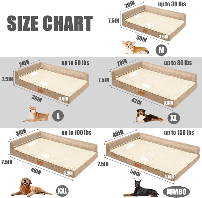 Patas Lague Orthopedic Medium Dog Bed Washable Pet Sofa Bed 30''X20''Beige | 2-Sided Bolster Egg-Crate Foam Dog Couch Medium Size Dogs, Waterproof Removable Washable Cover, Nonskid Bottom Pet Crate Mat