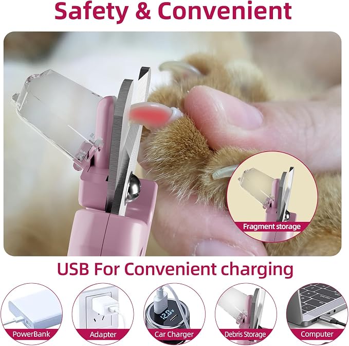 2 in 1 Dog & Cat Pets Nail Clippers and Grinder with Lights - Safety Guard to Avoid Overcutting,Professional Pet Nail Claw Trimmers, Professional Grooming Tools for Pets (Medium & Small Pet) (Pink) | Safety Guard to Avoid Overcutting, Sharp Blade, Pain...