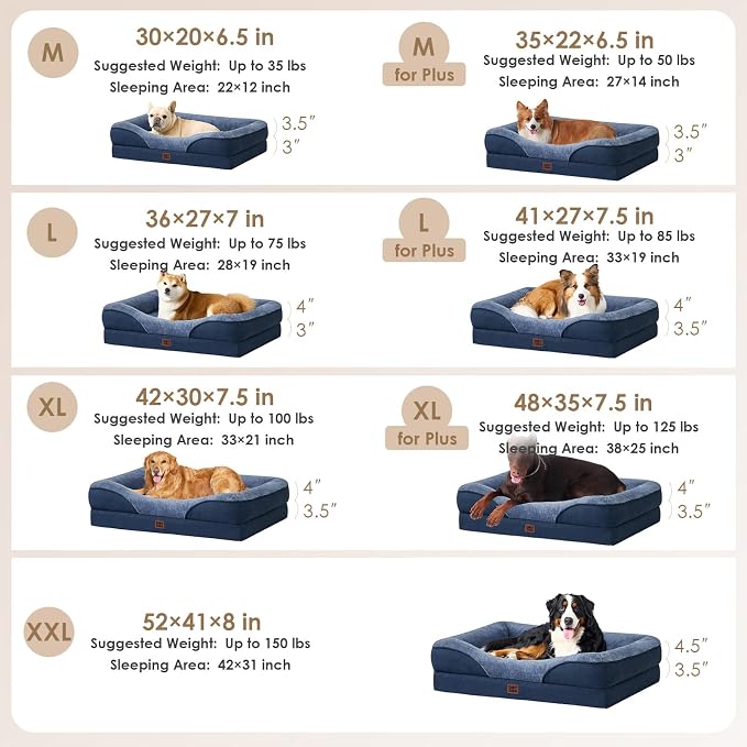 EHEYCIGA Orthopedic XL Dog Bed for Large Sized Dog, 42x30 Inch Extra Large Memory Foam Dog Couch Bed with Sides, Waterproof Liner & Washable Removable Cover, Bolster Pet Sofa, Navy