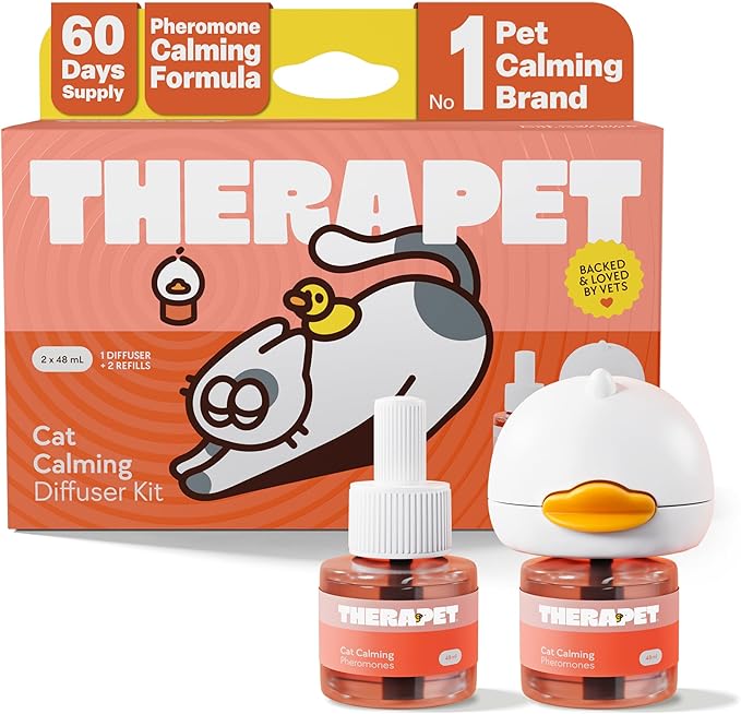 TherapetMD 60-Day Cat Calming Diffuser - Cat Pheromone Diffuser for Stress, Pee Spraying, Cat Fighting, Aggression, Excessive Meowing & Scratching - 60-Day Refill Included - Packaging May Vary