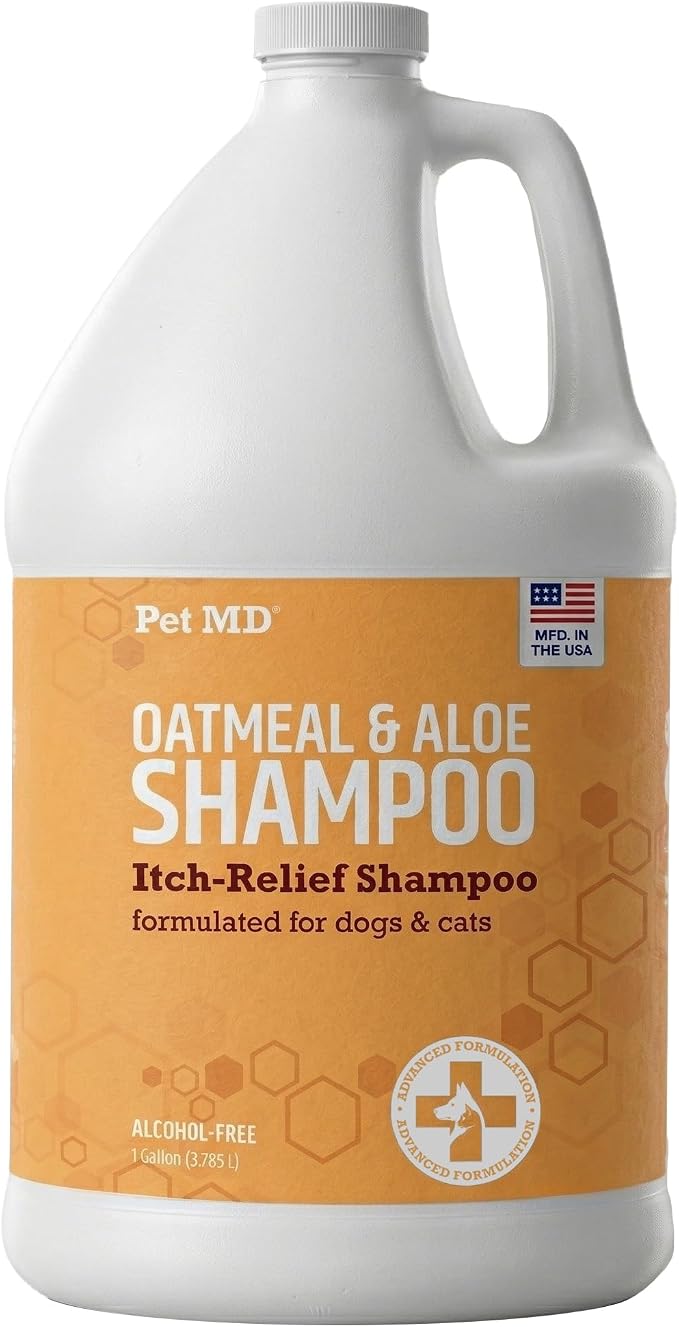 Pet MD Oatmeal & Aloe Shampoo for Dogs & Cats - Itchy Skin Support - 1gal | Soap-Free & Alcohol-Free Formula – Cleans Skin & Coat While Helping Maintain Natural Moisture