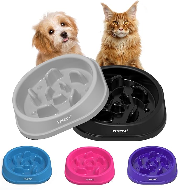 YINEYA 2PCS Anti-Choking Slow Feeder Dog Bowls Small Size Dog, Slow Feeder Cat Bowl, Supplies and Puzzle for Pet