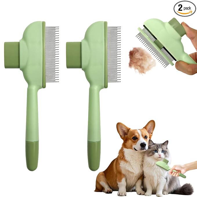 Cat Hair Brush & Dog Brush, Deshedding Brush for Long or Short Haired Pets, Removes Loose Fur, Durable Stainless Steel & ABS Design (green 2pcs)