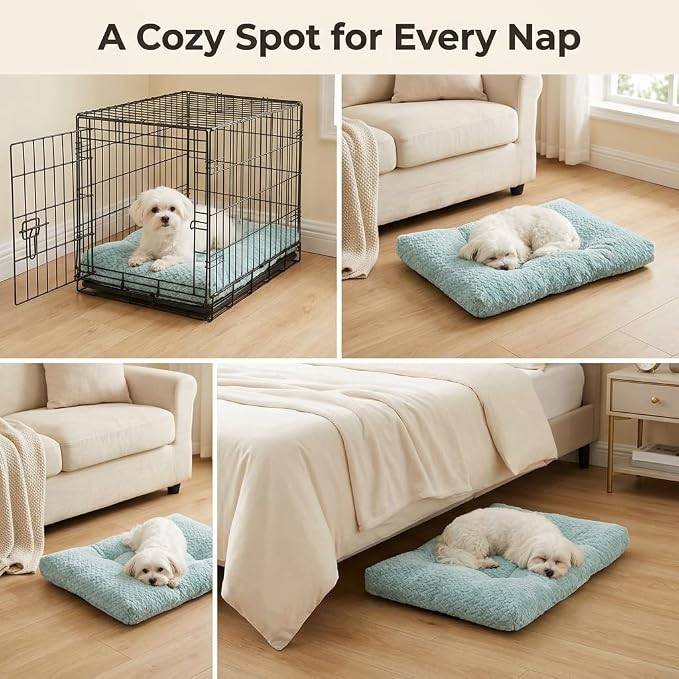 18 Inch Dog Crate Bed for Small Dogs and Puppies,Washable Puppy Crate Pad for Dog Cages,Soft Jacquard Flannel Kennel Mat with Anti-Slip Bottom,Fluffy Dog Bed for Toy Breeds,Sage Green
