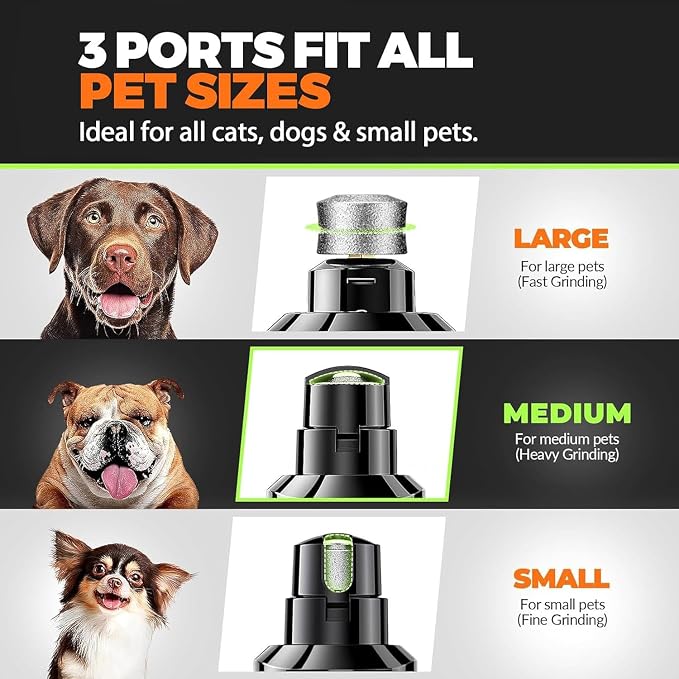 Whisper Quiet Dog Nail Grinder Safe & Stress-Free for Sensitive Dogs Cats | 4 LED Lights,3 Grinding Bits, 3-Speed, Pet Nail Trimmers, Rechargeable Painless Grooming Kit for All Breeds & Sizes