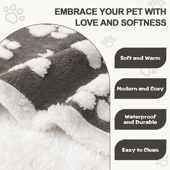 Waterproof Blanket for Dog Cat or Adult, Cute 3D Textured Paw Dog Blanket for Bed Couch Sofa, Soft Liquid Pee Proof Pet Furniture Protector, 50"x60", Grey