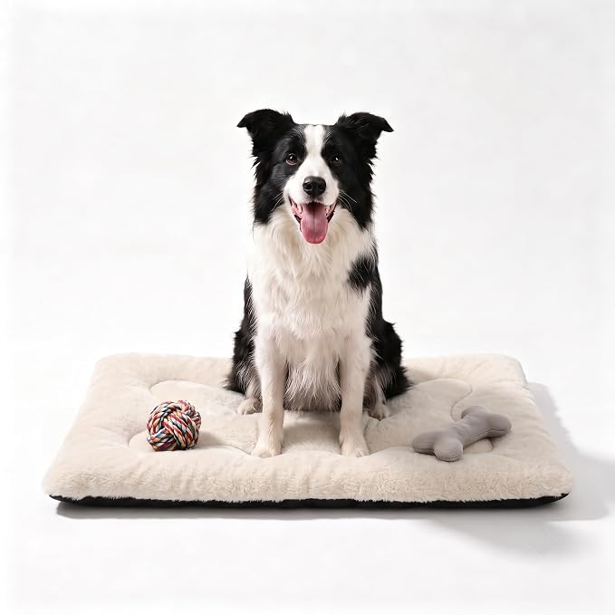Dog Bed 36" for Metal Crate Pad,Washable Sleeping Mat for Medium/Large Pets | Soft faux rabbit fur, non-slip,machine wash/dry, plush cushioning, for crates, floors & travel, multiple sizes for all breeds
