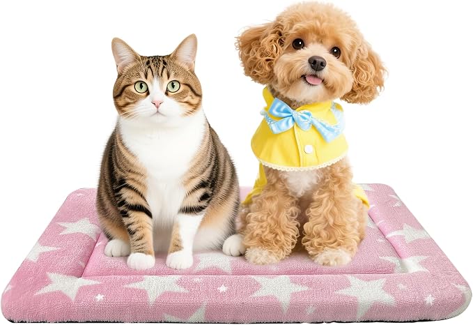 Dog Bed Mat – Soft & Comfortable Dog Kennel Pad for Crate – Durable Crate Bed & Mat for Dogs & Cats – Ideal for Crate, Kennel, and Home Use (Big&Little Stars Pink, S(24"*18"*1.5"))