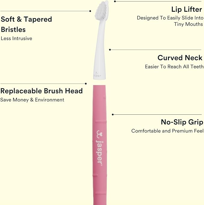 Jasper Microbrush Vet Approved Cat Toothbrush, Soft-Bristled Toothbrush Kit for Felines & Small Dogs, Non-Slip Handle with 2 Replaceable Tooth Brush Heads, Use with Cat Toothpaste, 2-Pack, Rose Pink