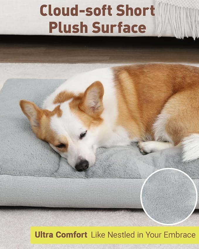 NUPIDA Washable Dog Bed for Extra Large Dogs, XXL Crate Bed Plush Pet Kennel Pad with Non-Slip Bottom, Pet Sleeping Mat, 47x29 Inch, Light Gray