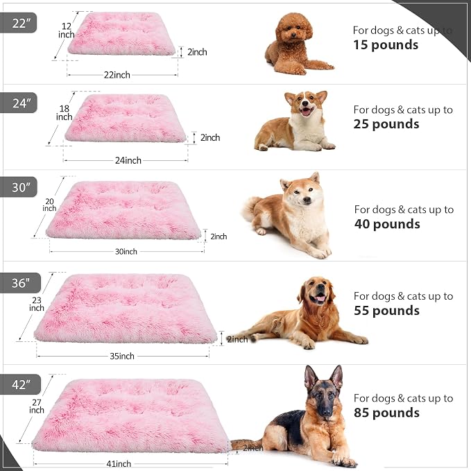 Large Dog Bed Pink, Washable Crate Pad 36", Plush Pet Mats for Sleeping | Ultra Soft Cozy, Machine Washable, Anti-Slip Bottom, Kennel Pad 35*23", Easy to Care, Girl Princess