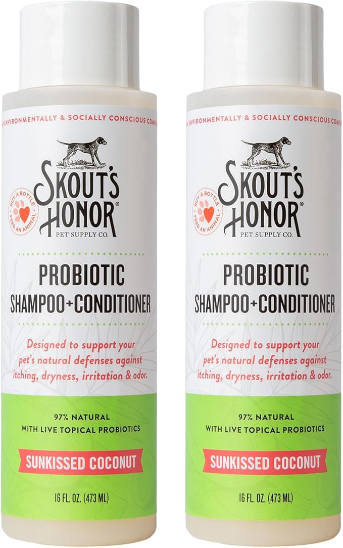 SKOUT'S HONOR Probiotic Dog Shampoo and Conditioner - SC, 16 oz, 2-Pack | Natural 2-in-1 for Itchy Skin, Microbiome-Friendly with Avocado Oil & Omega-3s, Paraben & Sulfate-Free