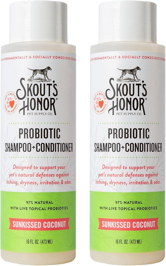 SKOUT'S HONOR Probiotic Dog Shampoo and Conditioner - SC, 16 oz, 2-Pack | Natural 2-in-1 for Itchy Skin, Microbiome-Friendly with Avocado Oil & Omega-3s, Paraben & Sulfate-Free