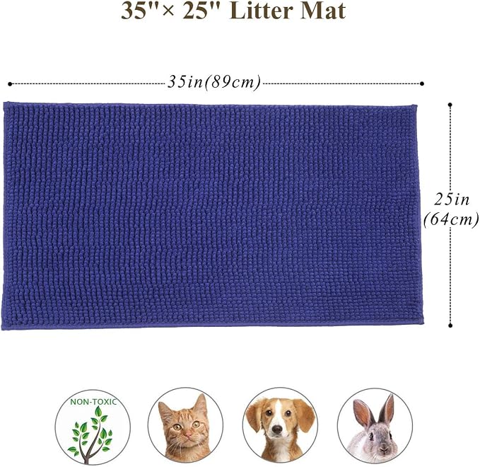 VIVAGLORY Cat Litter Mat Softgrip Litter Trapping Mat, 35"× 25", Navy Blue | Litterbox Rug Box Catcher for Indoor & Floor, Easy Clean Washable Less-Mess Waterproof for Cat