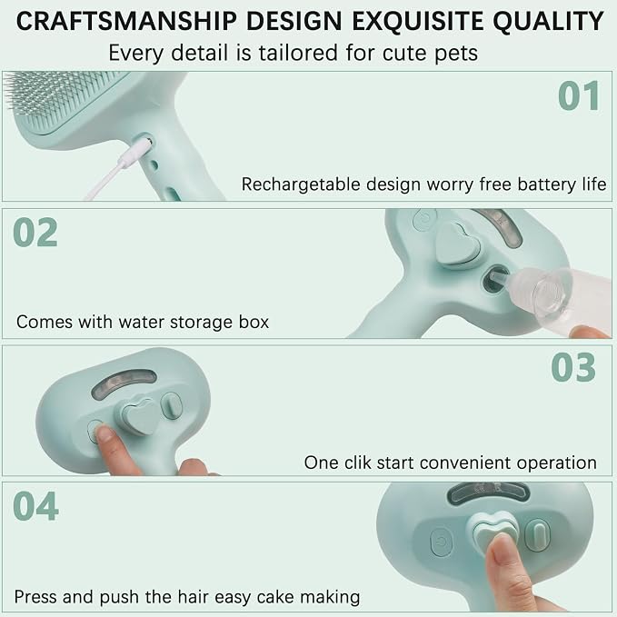 Pet Grooming Kit for Dogs & Cats – Self Cleaning Steam Brush with Cool Mist Spray, Nail Clippers, Flea Comb & 2 Waterless Shampoo Bottles – Quiet Deshedding Slicker Brush for Long & Short Haired Pets