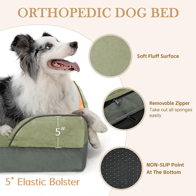 Comfort Expression Orthopedic Dog Beds for Large Sized Dog with Bolster | Waterproof Dog Couch Bed with Washable Cover & Non-Slip Bottom, Supportive Egg Crate Foam Large Pet Bed, 36x27 Inch