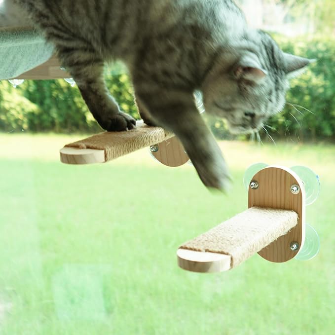 2 Pack Cat Window Shelves, Durable Kitty Seat for Window Sill | Furniture Set With Jute Rope for Scratching, Kneading, Climbing，Strong Suction Cups, Easy Install