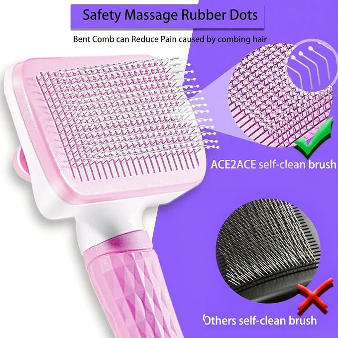 Self-Cleaning Slicker Brush, Dog Cat Bunny Pet Grooming Shedding Brush, Easy to Remove Loose Undercoat, Pet Massaging Tool Suitable for Pets with Long or Short Hair (Baby Pink)