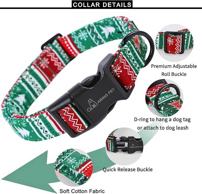 ARING PET Christmas Dog Collar, Cute Red Green Folk Snowflake Pet Collars with Quick Release Buckle for Puppy Small Medium Large Boy Girl Dogs-S