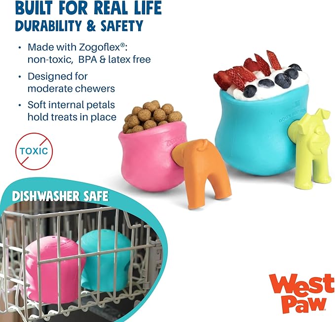 WEST PAW Zogoflex Toppl Interactive Treat Dispensing Puzzle Dog Toy for Mental Stimulation & Enrichment-Holds Kibble & Treats-Lickable, Freezable & Dishwasher Safe-Made in USA-Large-Geranium