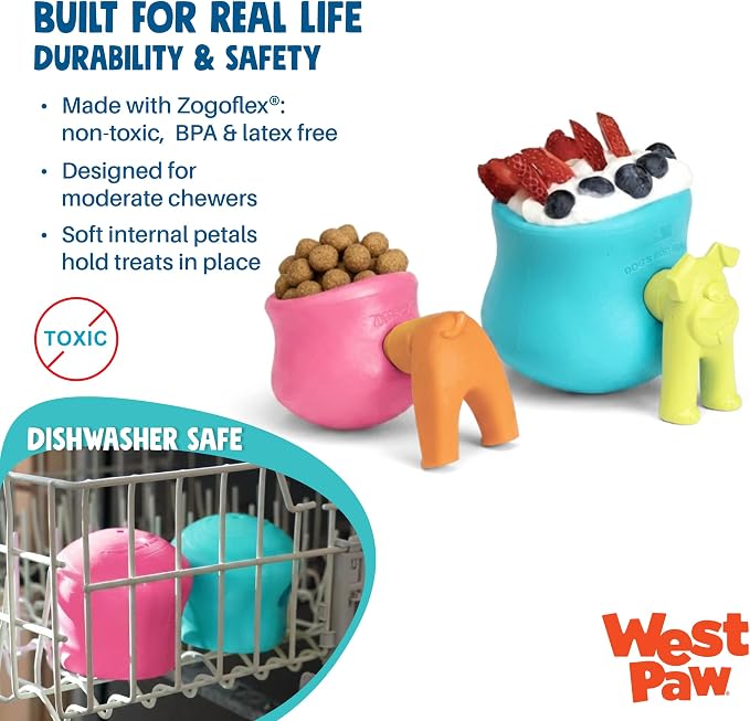 WEST PAW Zogoflex Toppl Interactive Treat Dispensing Puzzle Dog Toy for Mental Stimulation & Enrichment-Holds Kibble & Treats-Lickable, Freezable & Dishwasher Safe-Made in USA-Large-Teal