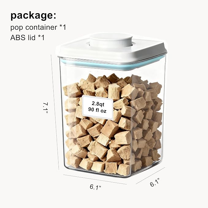 Dog Cat Treat Container Pop Pet Food Storage Container Airtight Pet 2.8qt | Stackable Pet Storage Bin Pop Lid Plastic Container for Kibble & Treats BPA-Free One-Touch Opening for Kitchen Organizer