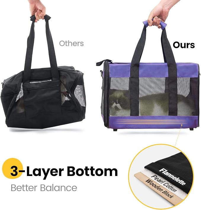 Conlun Dog Carrier Soft Sided, Large Cat Carrier with Inner Safety Leash, Pet Transport Carrier for Large Cats and Medium Dogs up to 20 Lbs, Collapsible Travel Puppy Carrier Bag -Purple L