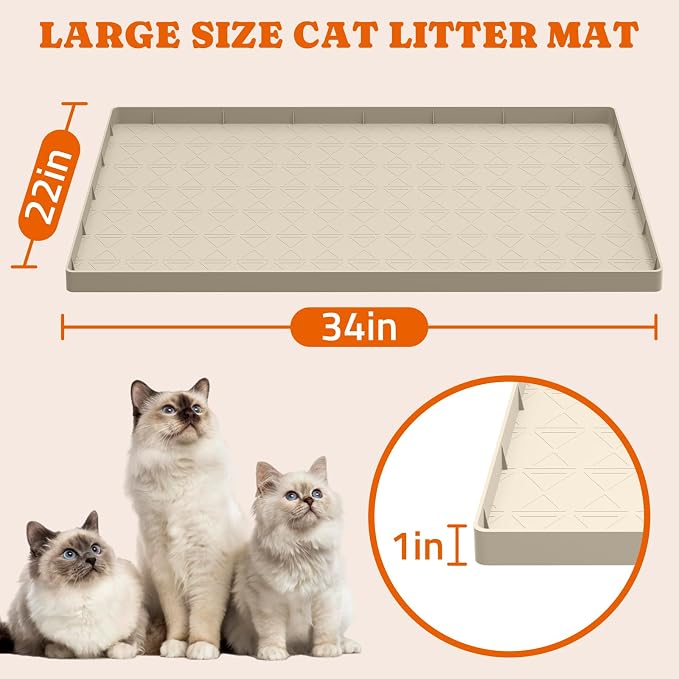 Pawtners Silicone Cat Litter Mat 34 x 22 in, Easy to Clean | Non-Slip Kitty Litter Mat for Floor, Waterproof & Urine-Proof Cat Litter Mat Litter Trapping Mat, Soft on Kitty Paws