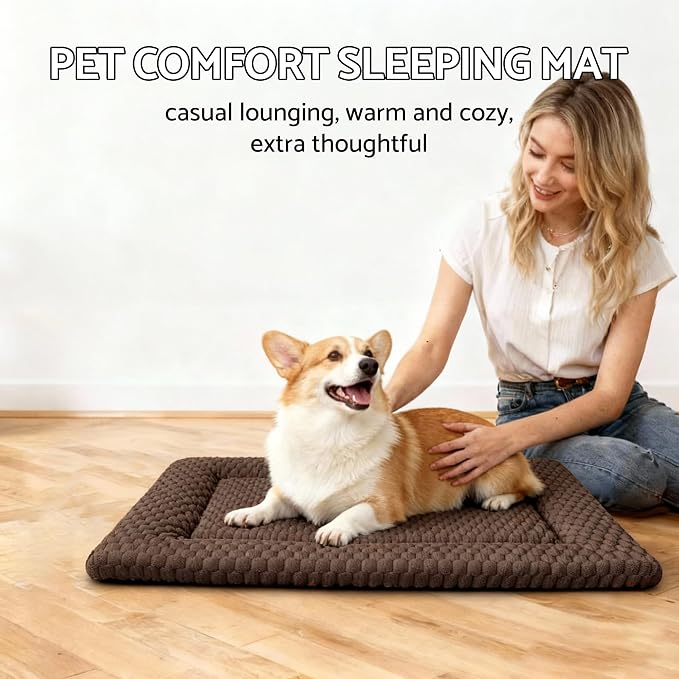 Dog Bed Mat - Dog Crate Pad - Reversible Mat for Pet Comfort - Soft Bed Crate Pads for All Seasons - Durable, Machine Washable Mat for Crates, Travel, and Home (Dark Brown, 24" L*18" W*1.5" Th)
