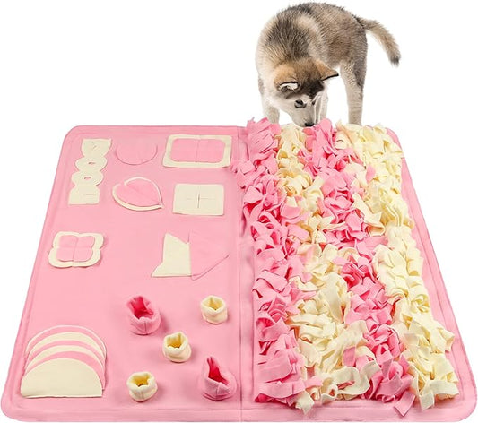 Snuffle Mat for Dogs: Slow Food Interactive Experience - 7 Enrichment Foraging Games for Large Dog Owners Needing to Burn Pet Energy - Washable 1000 Times - 38x38 inch - Pink