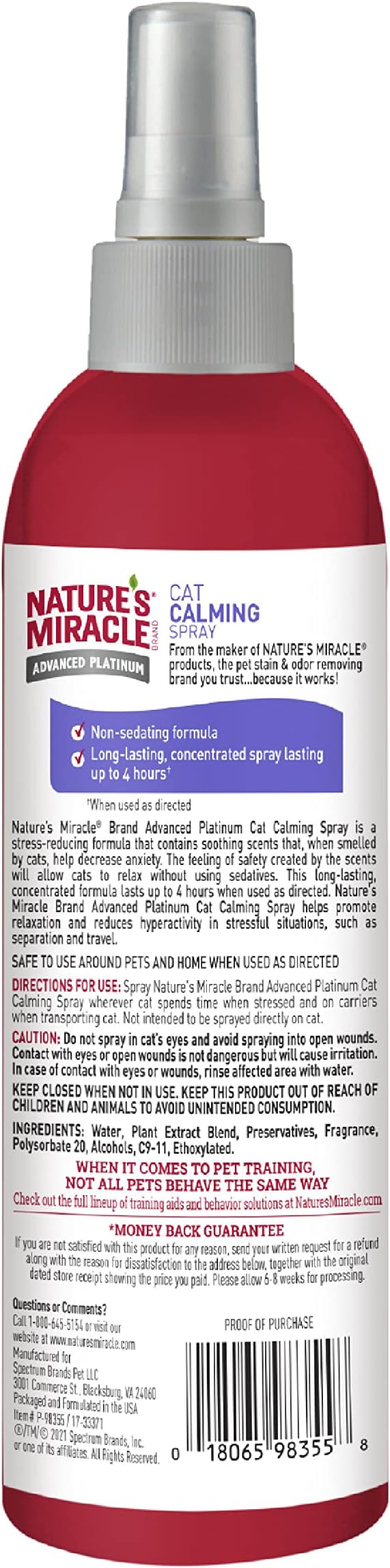 Nature's Miracle Cat Calming Spray, Stress-Reducing Formula, 8 oz | Promotes Relaxation, Reduces Hyper Activity & Anxiety, Non-Sedating, Works Within 10 Minutes
