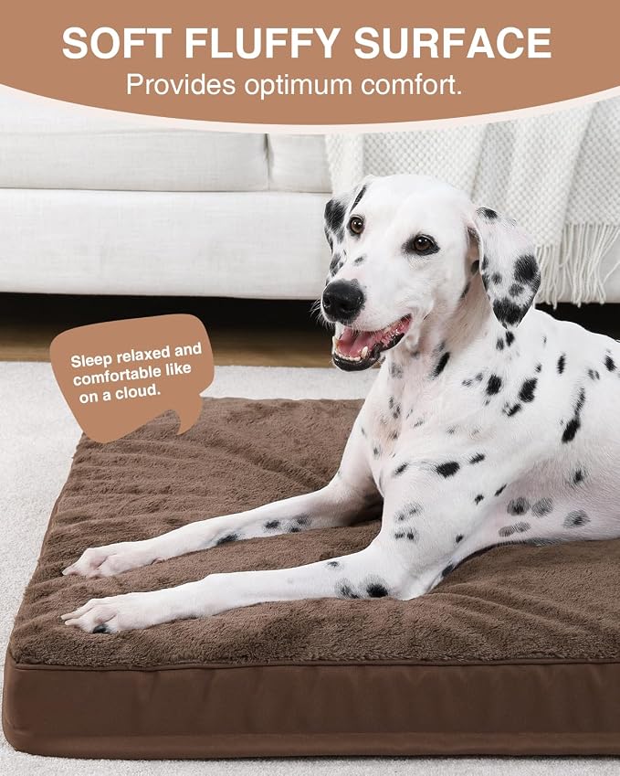 KSIIA Orthopedic Dog Bed for Large Dogs with Waterproof Lining, Brown,41x27 | Deluxe Soft Plush Dog Crate Bed, Washable Pet Mat with Removable Cover & Egg Crate Foam for Large Dogs Sleeping & Relaxing