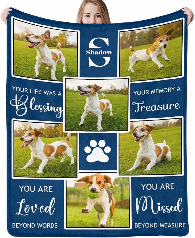 Artsadd Personalized Blanket with Picture Memorial Pet Loss Sympathy Gift in Memory of Dog Cat Custom Photo Blanket