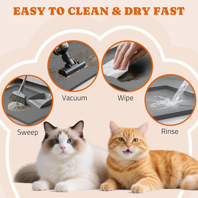Pawtners Silicone Cat Litter Mat 34 x 22 in, Easy to Clean | Non-Slip Kitty Litter Mat for Floor, Waterproof & Urine-Proof Cat Litter Mat Litter Trapping Mat, Soft on Kitty Paws