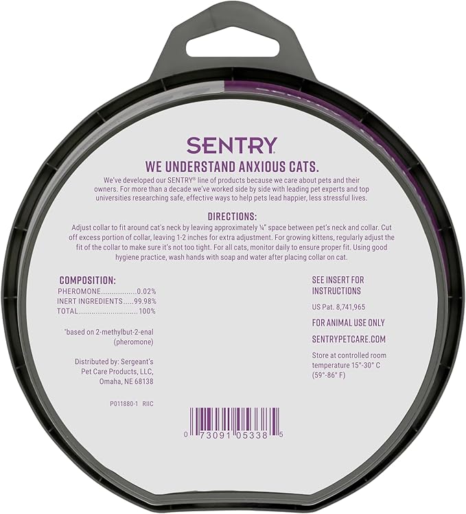 Sentry Calming Collar for Cats, Long-Lasting Pheromone Collar Helps Calm Cats for 30 Days, Reduces Stress, Anxiety, Loud Noises and Separation, 3 Count | 3-month supply for ongoing calm; reduces stress, anxiety & loud-noise response; clinically tested ...