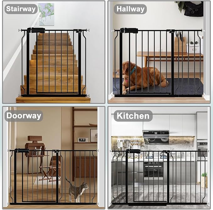 Fairy Baby Extra Wide Baby Gate 48-53 Inch Wide, Walk Through Pressure Mounted No Drill for Doorways, Long and Large Tension Gate for Pet and Kids, Black