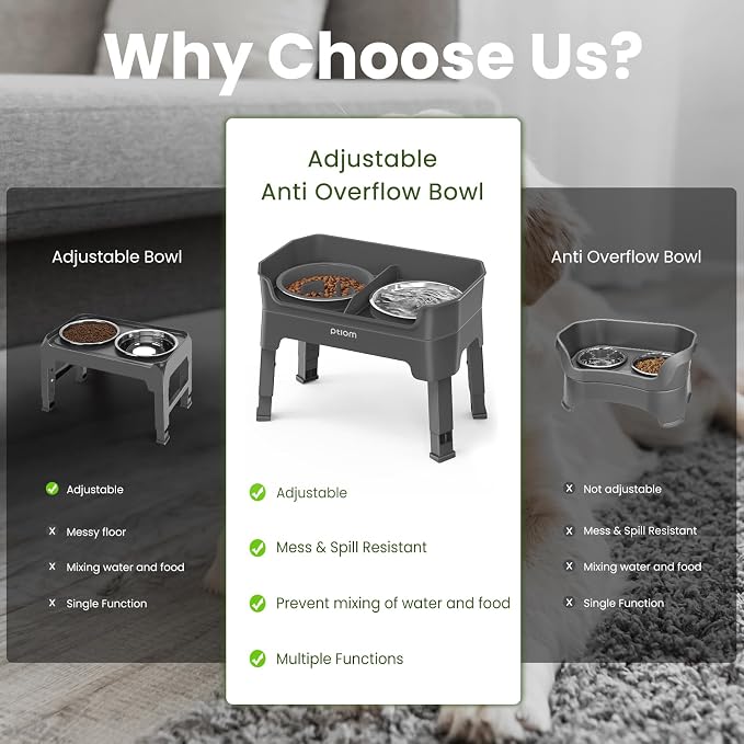 4-in-1 Elevated Slow Feeder Dog Bowls, 4 Height Adjustable Mess Proof Raised Dog Bowl Stand with Licking Plate, 2 Stainless Steel Dog Food Bowl & Slow Feeder for Large Medium Small Dogs Pets