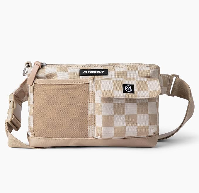 Walk & Train 2-in-1 Dog Walking Bag - Hands-Free Training Crossbody Sling & Fanny Pack with Treat Pouch, Poop Bag Holder, Phone Pockets - Adjustable Waist or Shoulder Strap - Checkerboard