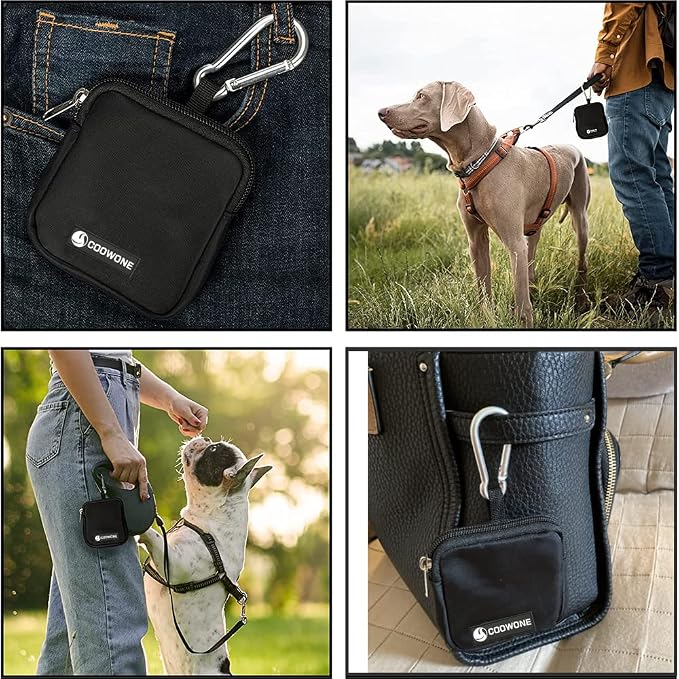 Waterproof Dog Treat Pouch, Dog Training Treat Pouch Built in Poop Bag Dispenser Adjustable Shoulder Bag (BLK) (BLK)