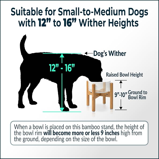 Dog Bowl Stand for Small-to-Medium Dogs - Adjustable | Use to Elevate Raise Dog Food, Water and Slow Feeder Bowls, Lock-Bolts and Tool Added, Foot-Padded, Bamboo Stand Only