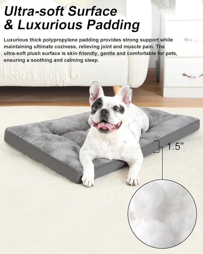 EMSLX Dog Crate Bed for Medium Size Dogs, Washable Pet Bed,29"x18", Grey | Anti-Slip Bottom, Machine Washable for Easy Cleaning, Dog Kennel Pad with Egg Crate Foam for Medium Dogs Sleeping & Relaxing