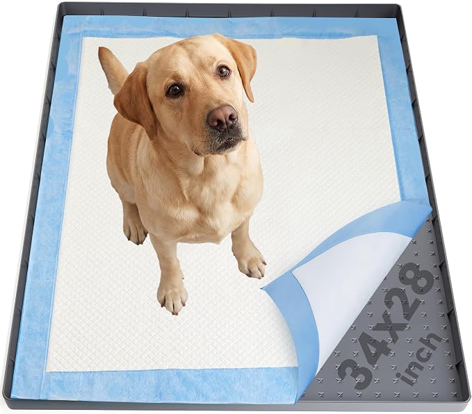 Dog Pee Pad Holder & Cat Litter Mat, L 34'' × 28'', Waterproof Floor Silicone Mat for Pets, Easy to Clean, Soft on Paws (Dark Grey)