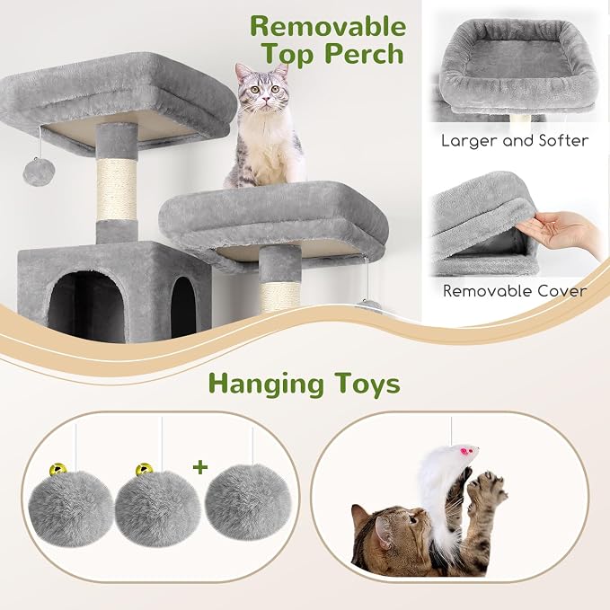 Globlazer Extra Tall Cat Tree Tower for Indoor Cats, 76in, F76, Light Grey | Multi-Level Cat Furniture with Cozy Condos,Hammock and Perches for Large Adult Cats, Perfect for Climbing, Scratching