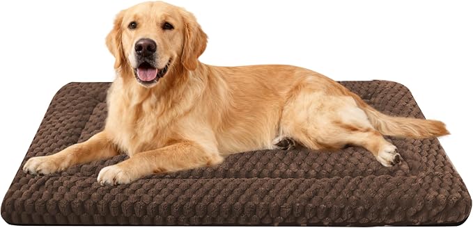 Dog Bed Crate Mat, Soft Durable Washable Anti-Slip Kennel Pad for Dogs & Cats, Reversible (Dark Brown, L(35"*23"*1.5"))