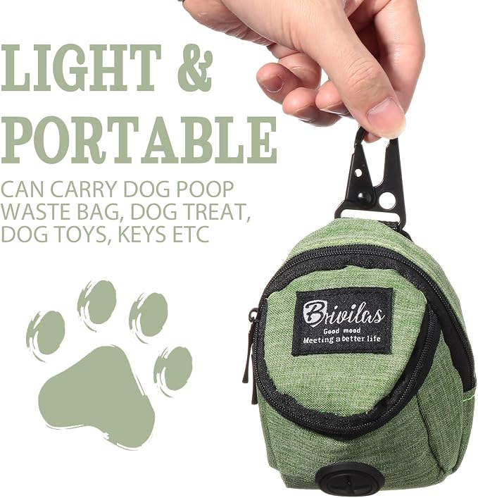 Talltalk 2 Pieces Dog Treat Pouch Pet Dog Poop Holder Dispenser Outdoor Carrier Waste Zipper Pouch with Metal Button for Most Leash (Green, Black)