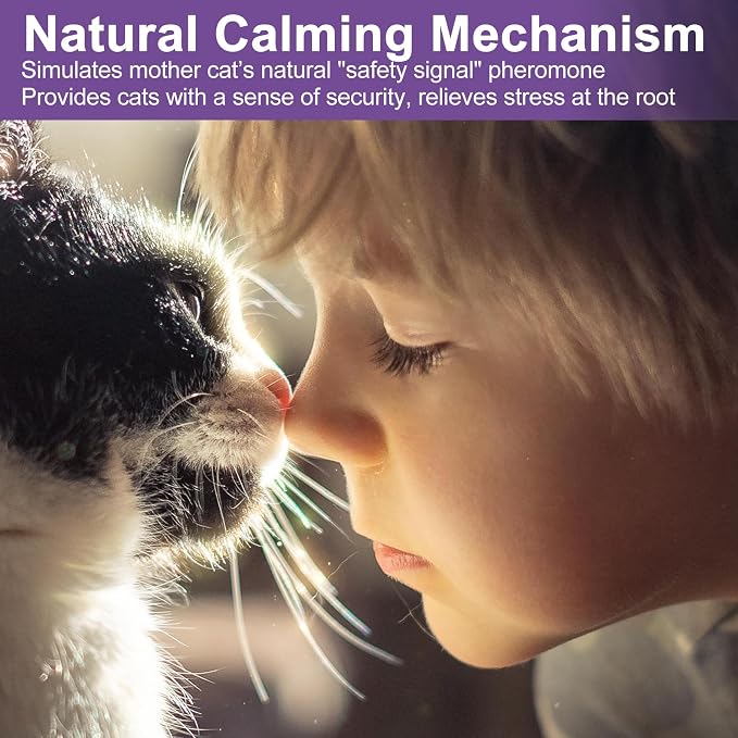 Cat Calming Pheromone Diffuser, 4 Refills 48ml & 2 Diffusers, 120 Days Long-Lasting, Relieve Anxiety, Reduce Fighting, Spraying & Scratching, Safe for Cats Kittens & Humans